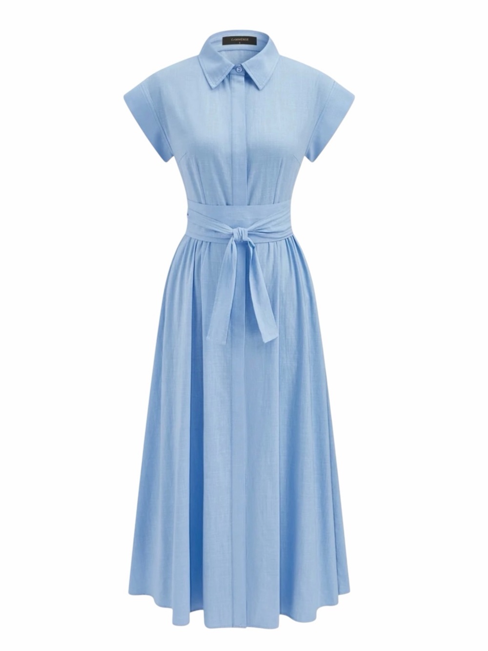 Commense Light Blue Belted Short Sleeve Midi Shirt Dress Small NWT
